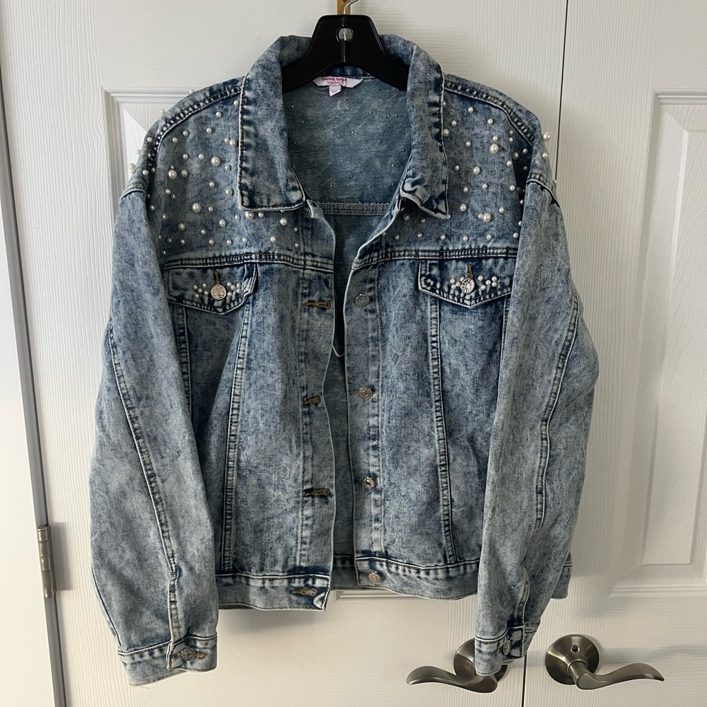 Denim Bride Jacket with Pearl Accents - Picture 2 of 2